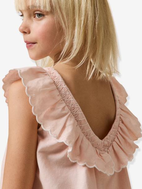 Girls' short dress pale pink+sage green 