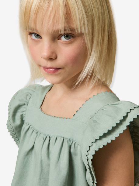 Girls' short dress pale pink+sage green 