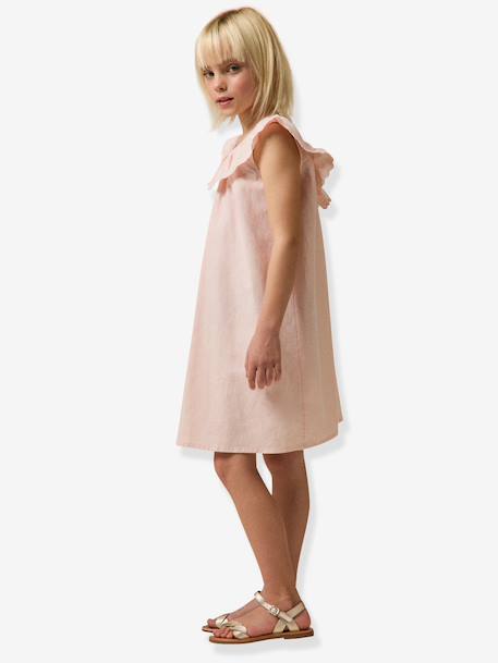 Girls' short dress pale pink+sage green 