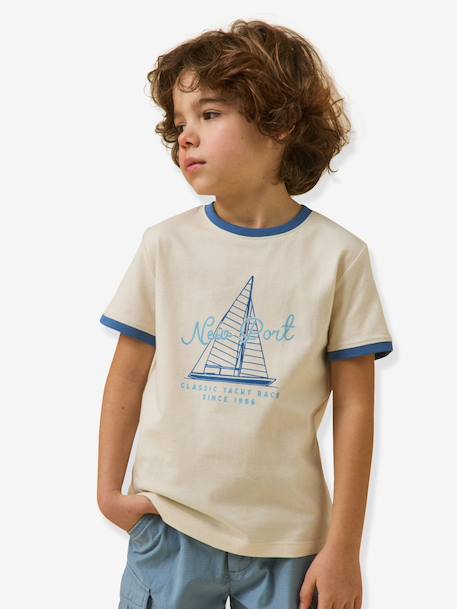 T-shirt with contrasting collar for boys ecru 