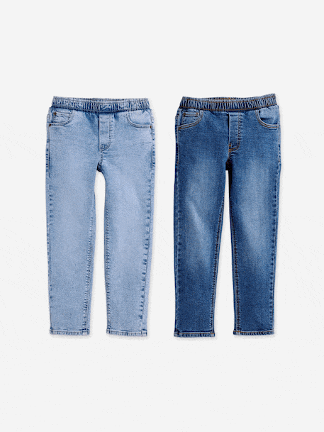 Pack of 2 Slim Leg Jeans with Elasticated, Adjustable Waist denim grey+double stone+stone 