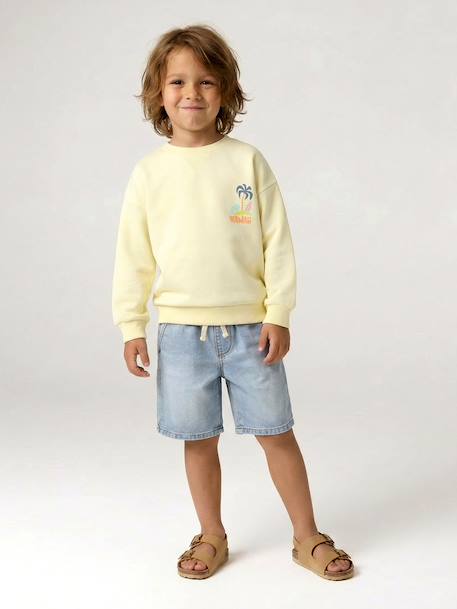Round-neck long-sleeved sweatshirt for boys aqua green+mango+pale yellow 