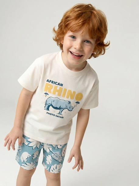 Cotton t-shirt and short set for boys ecru 