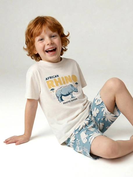 Cotton t-shirt and short set for boys ecru 