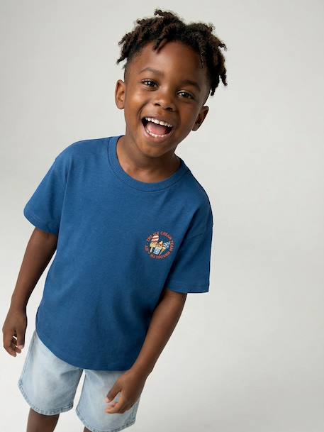 T-shirt with motif on front and back for boys dusky pink+ocean blue+sky blue+white 