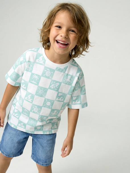 Short-sleeved T-shirt aqua green+white 