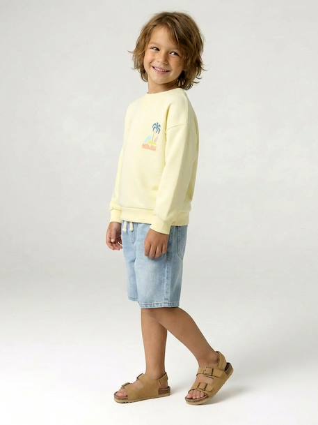 Round-neck long-sleeved sweatshirt for boys aqua green+mango+pale yellow 