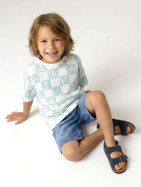 Short-sleeved T-shirt aqua green+white 