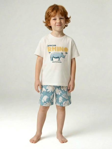 Cotton t-shirt and short set for boys ecru 