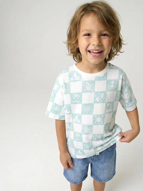 Short-sleeved T-shirt aqua green+white 