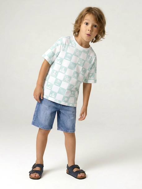 Short-sleeved T-shirt aqua green+white 