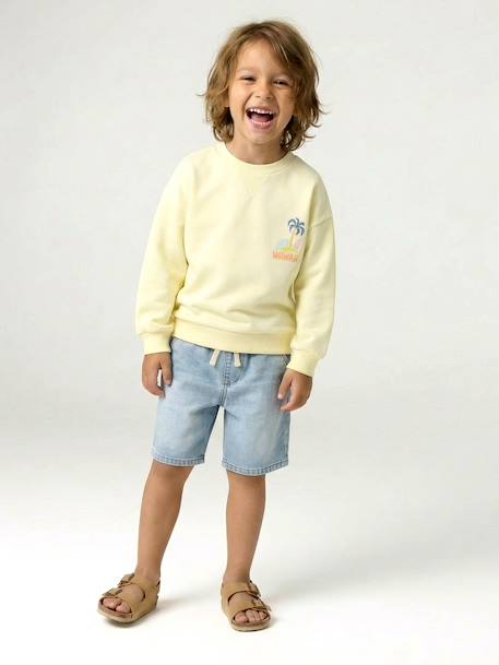 Round-neck long-sleeved sweatshirt for boys aqua green+mango+pale yellow 
