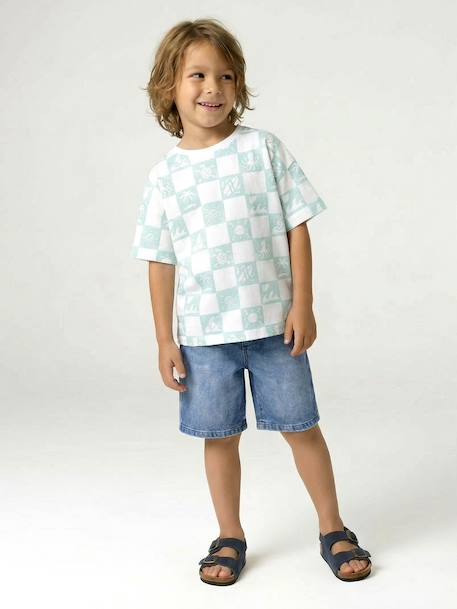 Short-sleeved T-shirt aqua green+white 