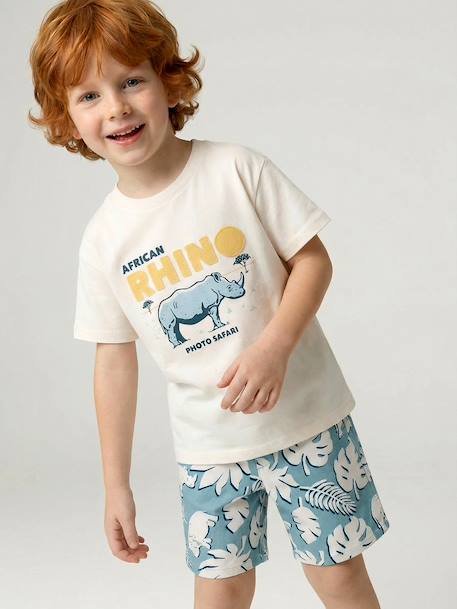 Cotton t-shirt and short set for boys ecru 