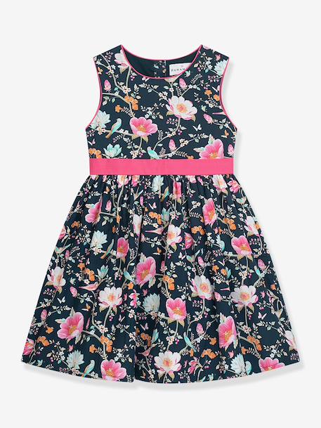 Floral print dress with belt DANAMADE for girl navy blue 