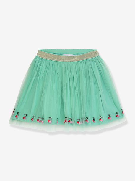Tulle skirt with cherry embroidery DANAMADE for girl mint green 