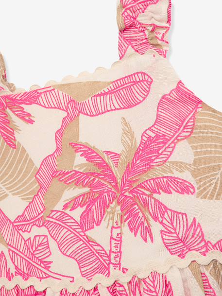 Summer dress with frilled skirt, palm print DANAMADE for girl rose 