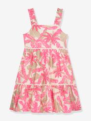 -Summer dress with frilled skirt, palm print DANAMADE for girl