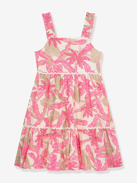 Summer dress with frilled skirt, palm print DANAMADE for girl rose 