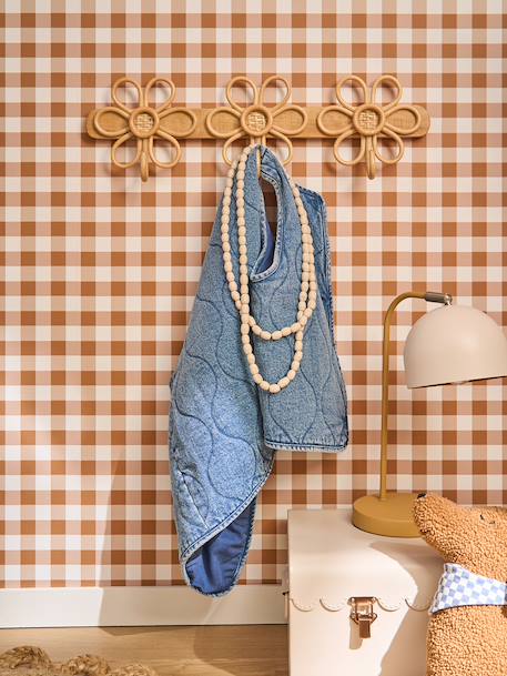 Coat Rail with 3 Rattan Flowers wood 