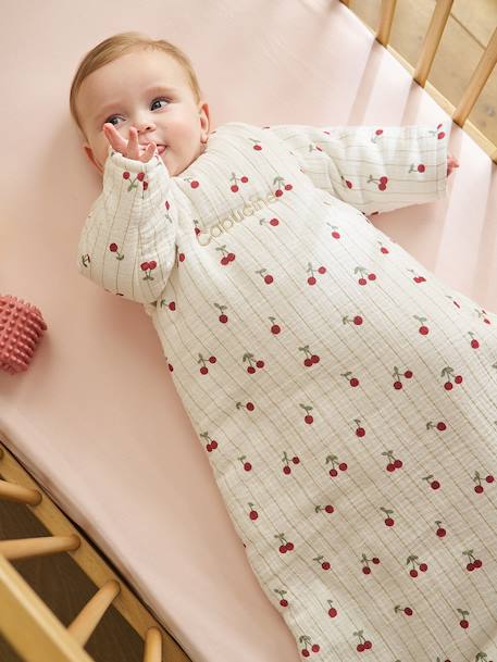 Customisable baby sleep bag with detachable sleeves ecru 