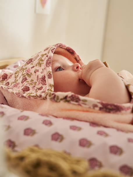 Hooded towel and mitt by LATIKA printed pink 