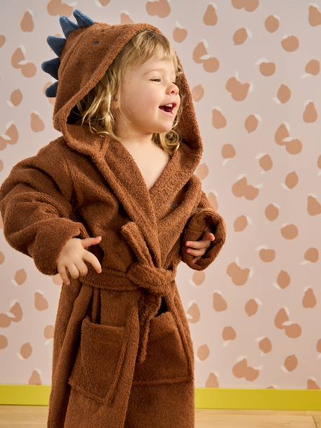 Dinosaur Bathrobe for Babies Blue+camel 