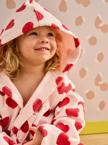 Heart-print cotton dressing gown printed pink 