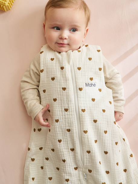 Cotton muslin HEARTS summer pramwsuit printed white 