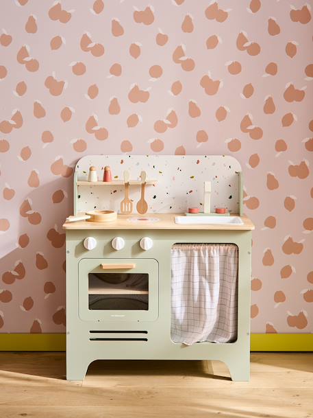 Wooden kitchen with FSC100® wooden accessories ecru+rose+sage green 