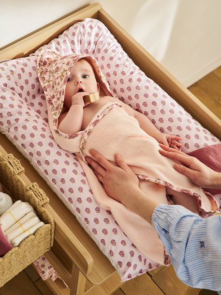 Hooded towel and mitt by LATIKA printed pink 