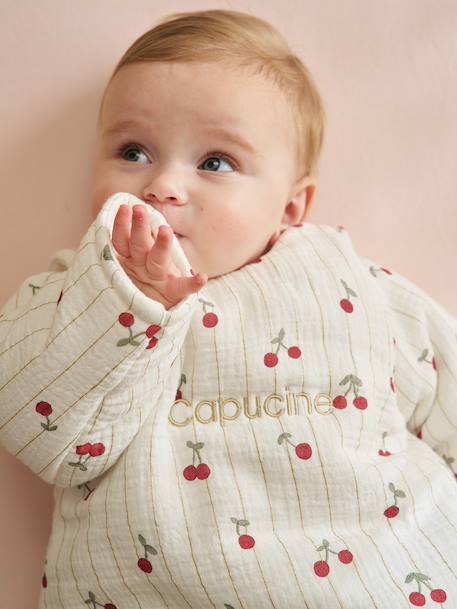 Customisable baby sleep bag with detachable sleeves ecru 