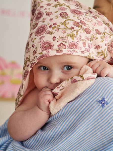 Hooded towel and mitt by LATIKA printed pink 