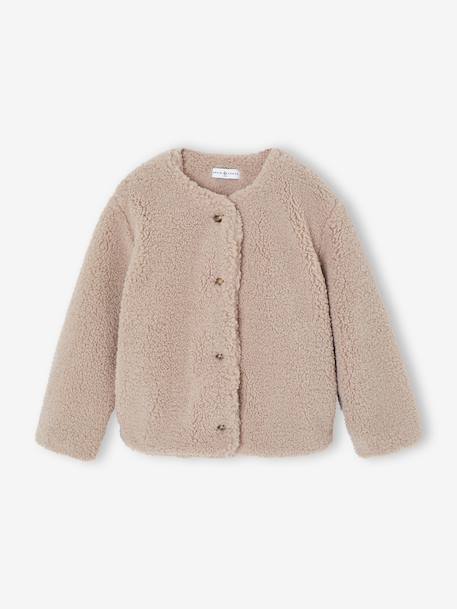 Sherpa Jacket with Leopard-Print Lining, Mother-Daughter Capsule Collection, ENVIE DE FRAISE taupe 