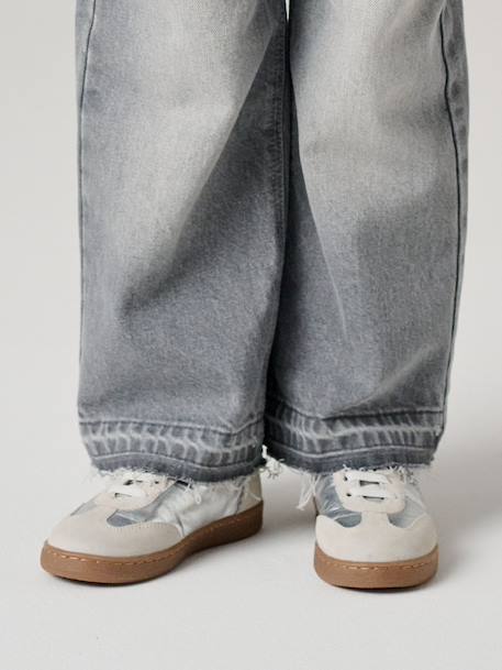 Girls' low-cut leather trainers silver 