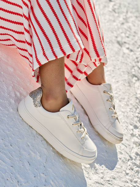 Synthetic Trainers for Girls printed white 