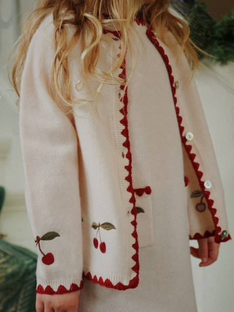Cherry embroidered cardigan beige 