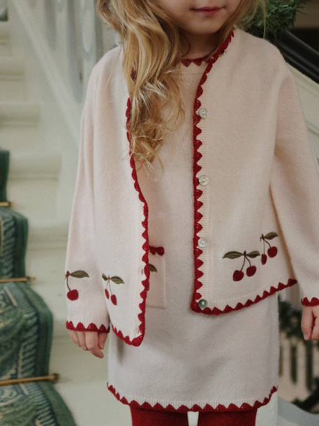Cherry embroidered cardigan beige 