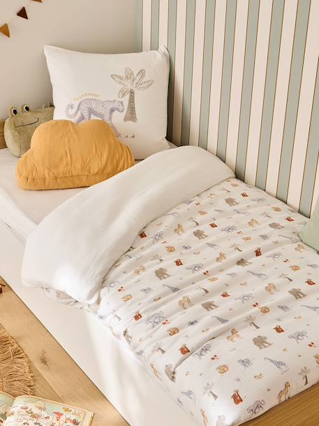 MISSION SAFARI duvet cover and pillowcase bedding set in cotton gauze, with recycled cotton ecru 