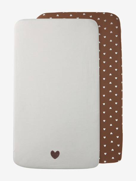 Pack of 2 Covers for Cots & Co-Sleeping Cribs, in Organic Cotton* Dark Blue/Print+printed white+twine+White 