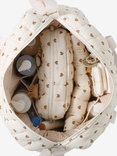24-hour bag MAMA TEDDY cappuccino+ecru+printed white 