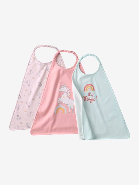 Pack of 3 large bibs for kids aqua green+rose 