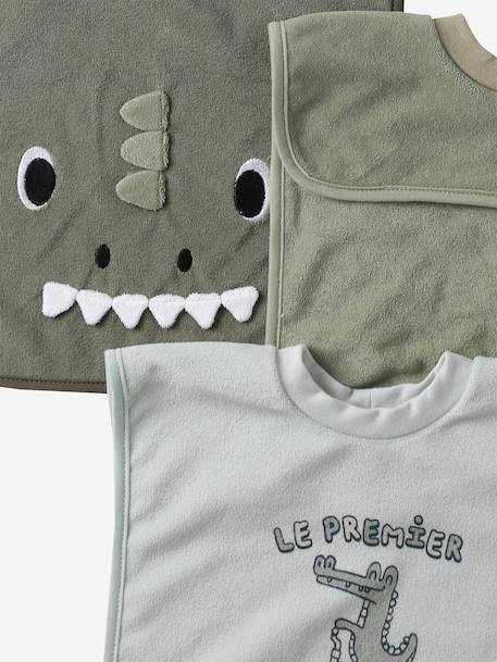 Set of 3 Animals Bibs, Easy to Put On ecru+sage 