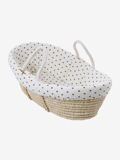 Carrycot Liner in Cotton Gauze grey blue+printed beige+printed pink+twine+white 
