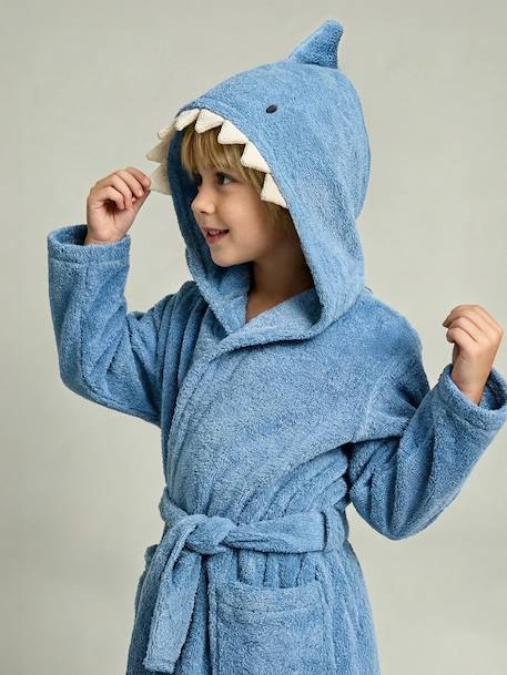 Shark Bathrobe with Recycled Cotton, for Children blue 