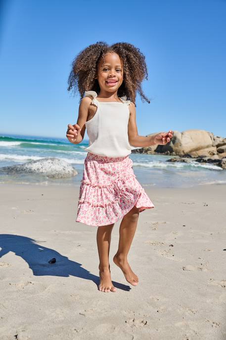 Girl's jersey skort ecru+pale pink 