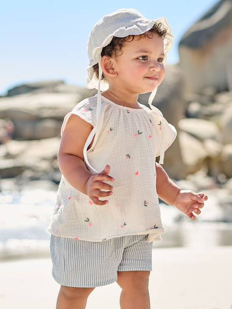 Girls' cotton gauze shorts striped blue 