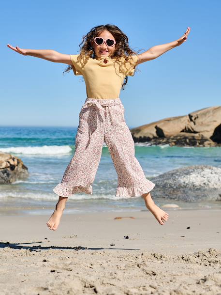 Frilled Bermuda Shorts in Cotton Gauze for Girls printed blue+printed white 