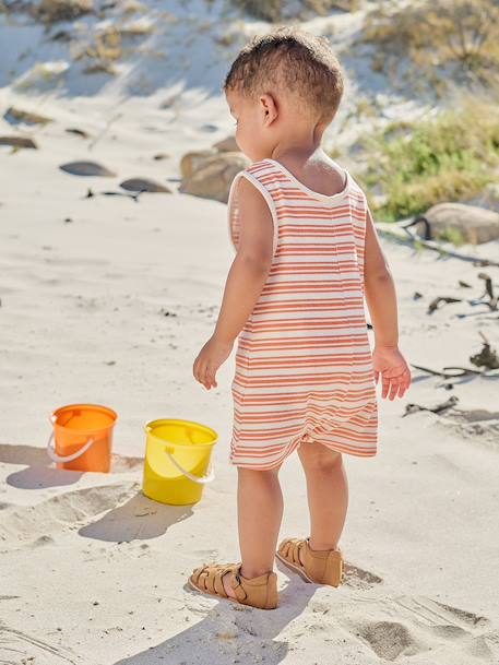 Striped baby playsuit ecru 