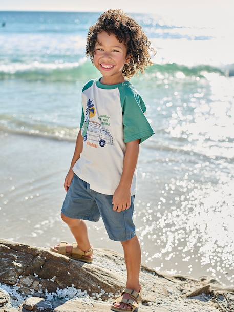Boy's short-sleeved t-shirt emerald green+ocean blue 
